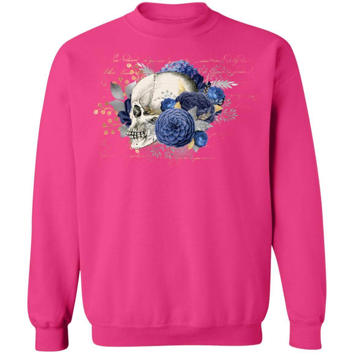 Sweatshirts Heliconia / S Winey Bitches Co Floral Skull Crewneck Pullover Sweatshirt 8 oz. WineyBitchesCo