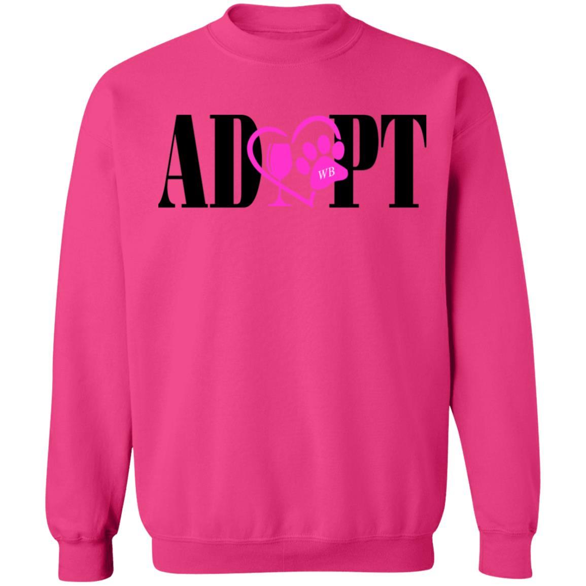 Sweatshirts Heliconia / S WineyBitches.Co “Adopt” Crewneck Pullover Sweatshirt 8 oz.- Pink Heart- Blk Lettering WineyBitchesCo