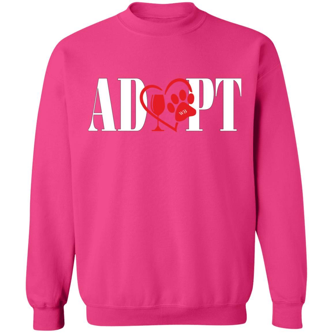 Sweatshirts Heliconia / S WineyBitches.Co “Adopt” Crewneck Pullover Sweatshirt 8 oz.-Red Heart-Wht Lettering WineyBitchesCo