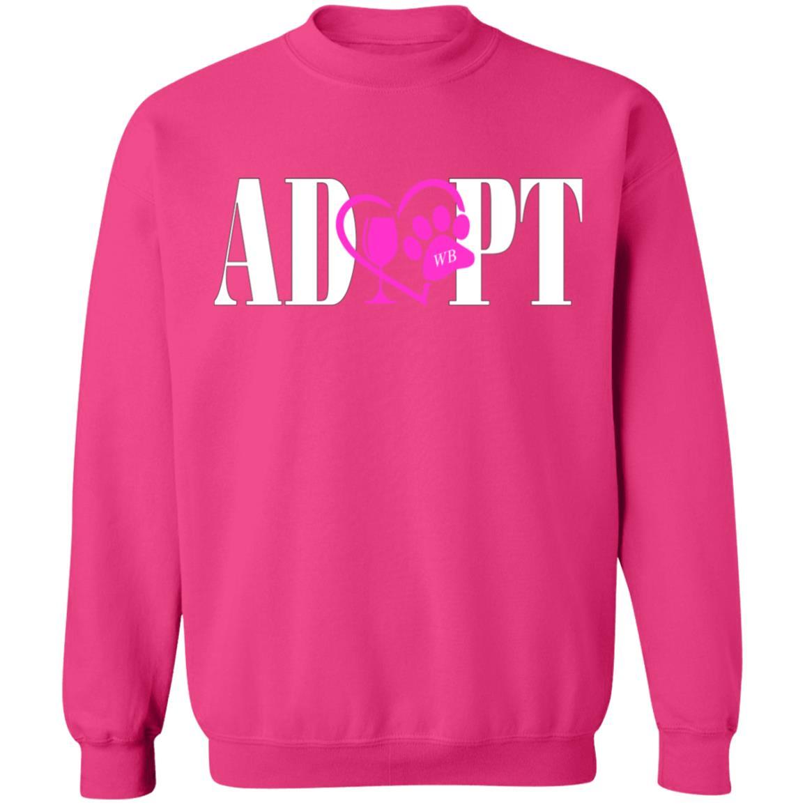 Sweatshirts Heliconia / S WineyBitches.Co “Adopt” Gildan Crewneck Pullover Sweatshirt 8 oz.-Pink Heart-Wht Lettering WineyBitchesCo