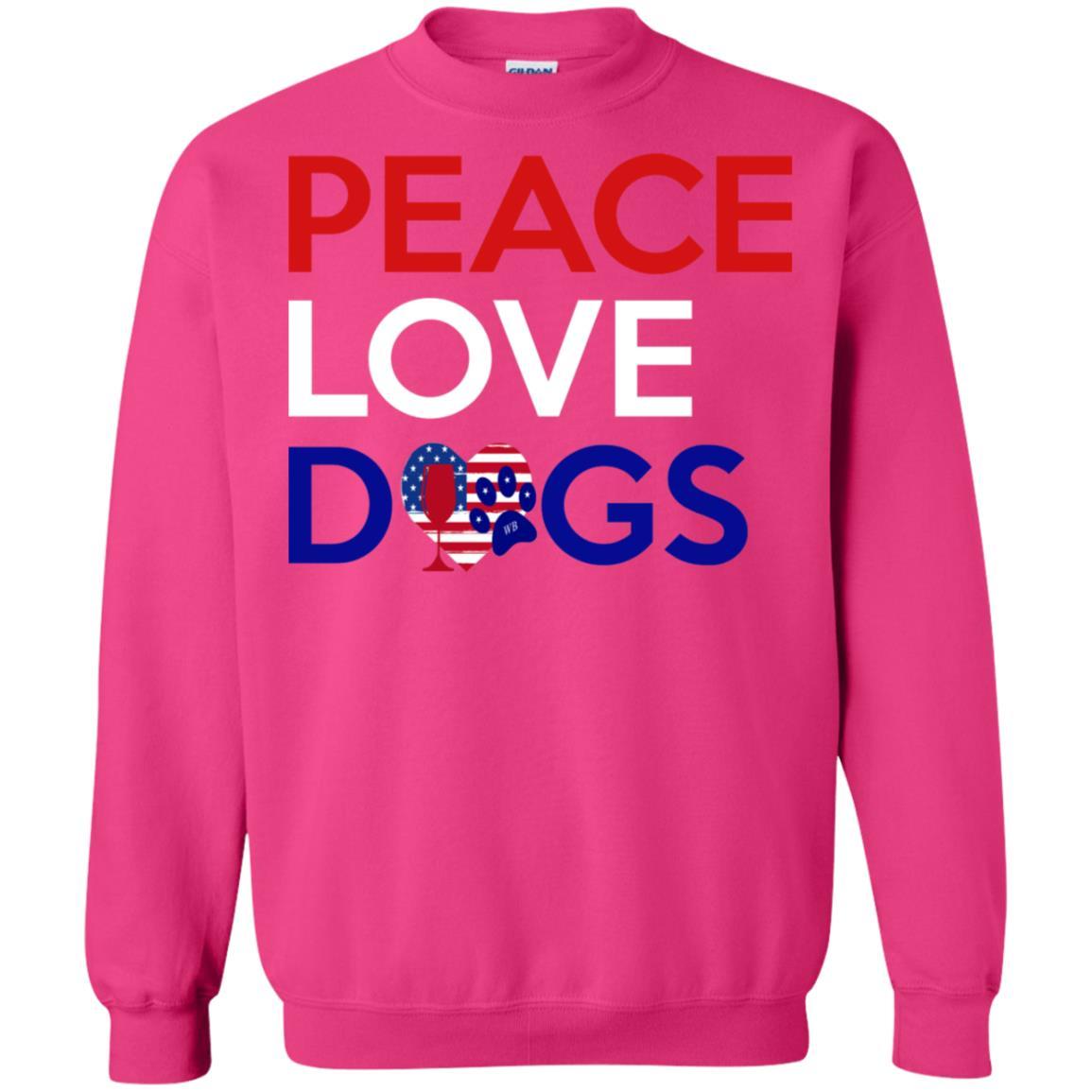Sweatshirts Heliconia / S WineyBitches.Co Peace Love Dogs Crewneck Pullover Sweatshirt 8 oz. WineyBitchesCo