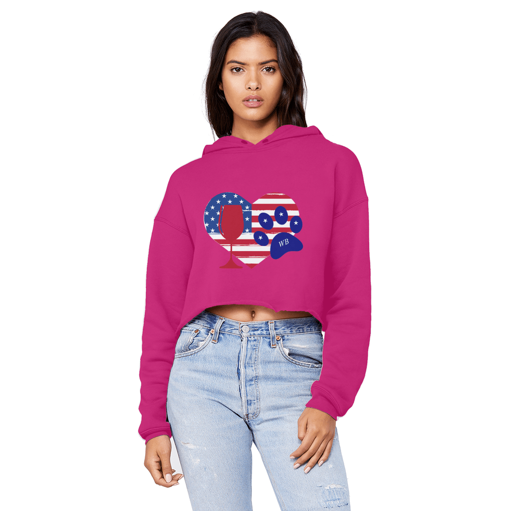 Sweatshirts Hot Pink / XS WineyBitches.Co American Wine Heart Paw Unisex Cropped Raw Edge Boyfriend Hoodie WineyBitchesCo