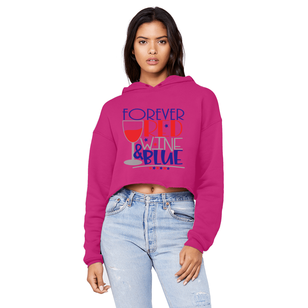 Sweatshirts Hot Pink / XS WineyBitches.Co Forever Red Wine Blue Unisex Cropped Raw Edge Boyfriend Hoodie WineyBitchesCo