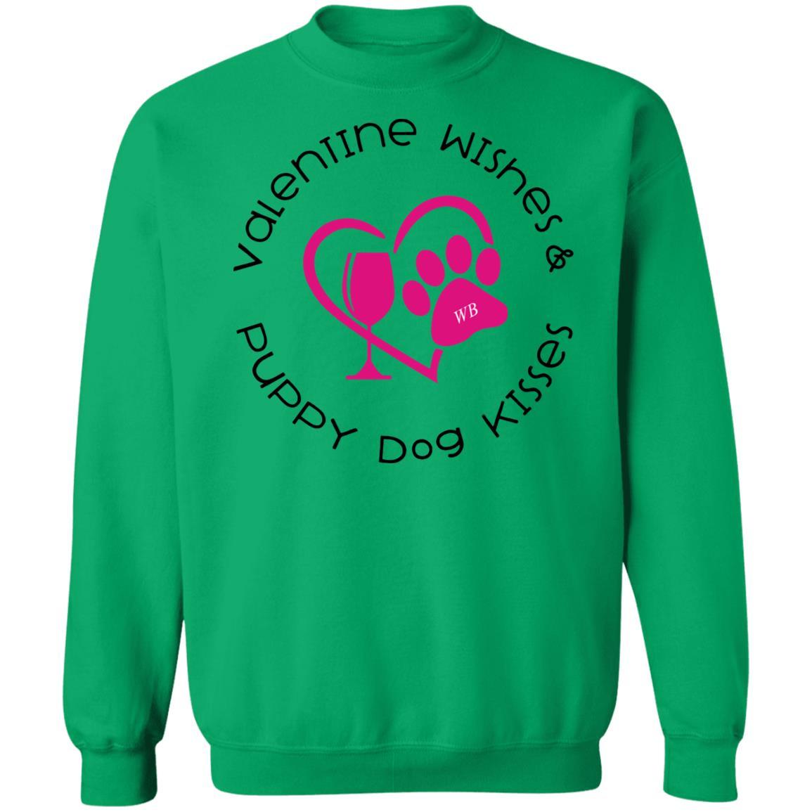 Sweatshirts Irish Green / S Winey Bitches Co Crewneck 'Valentine Wishes and Puppy Dog Kisses" (Heart) Pullover Sweatshirt 8 oz. WineyBitchesCo