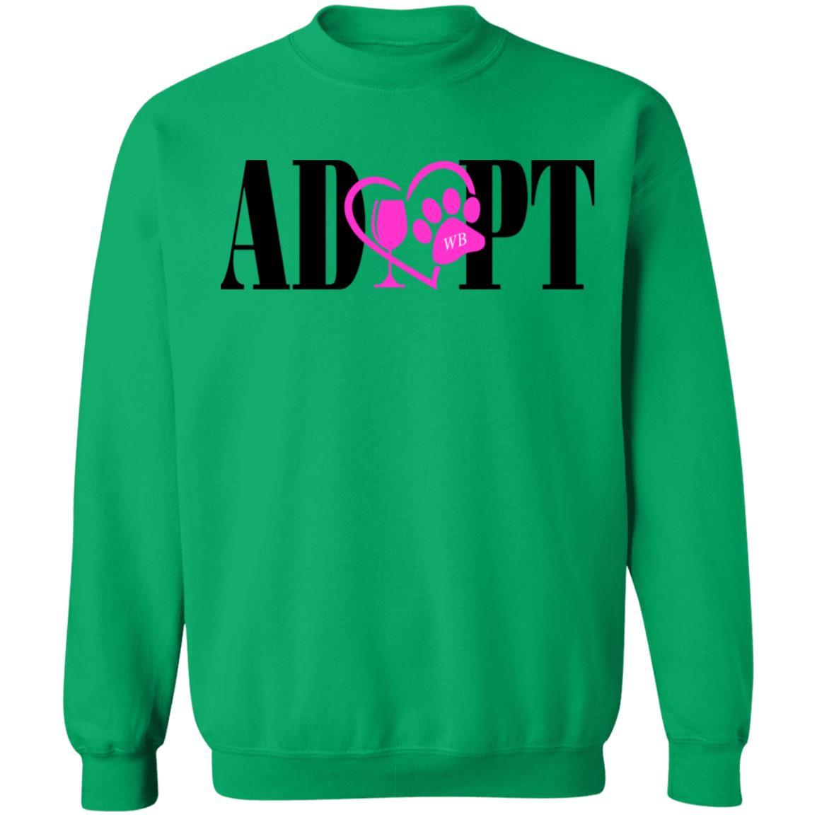 Sweatshirts Irish Green / S WineyBitches.Co “Adopt” Crewneck Pullover Sweatshirt 8 oz.- Pink Heart- Blk Lettering WineyBitchesCo