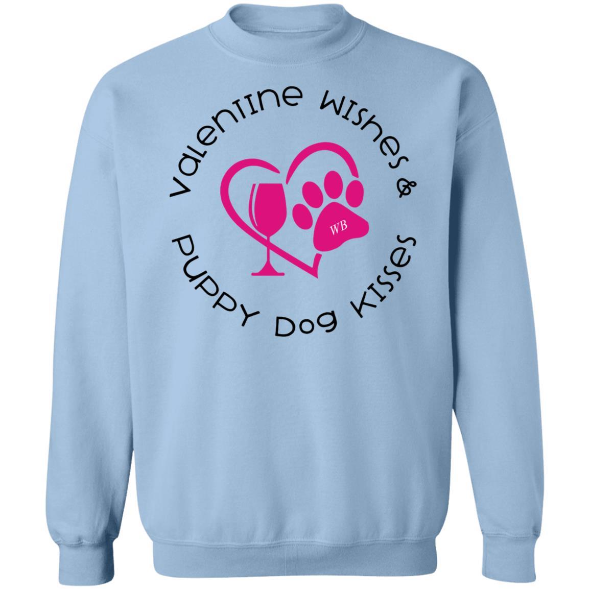 Sweatshirts Light Blue / S Winey Bitches Co Crewneck 'Valentine Wishes and Puppy Dog Kisses" (Heart) Pullover Sweatshirt 8 oz. WineyBitchesCo