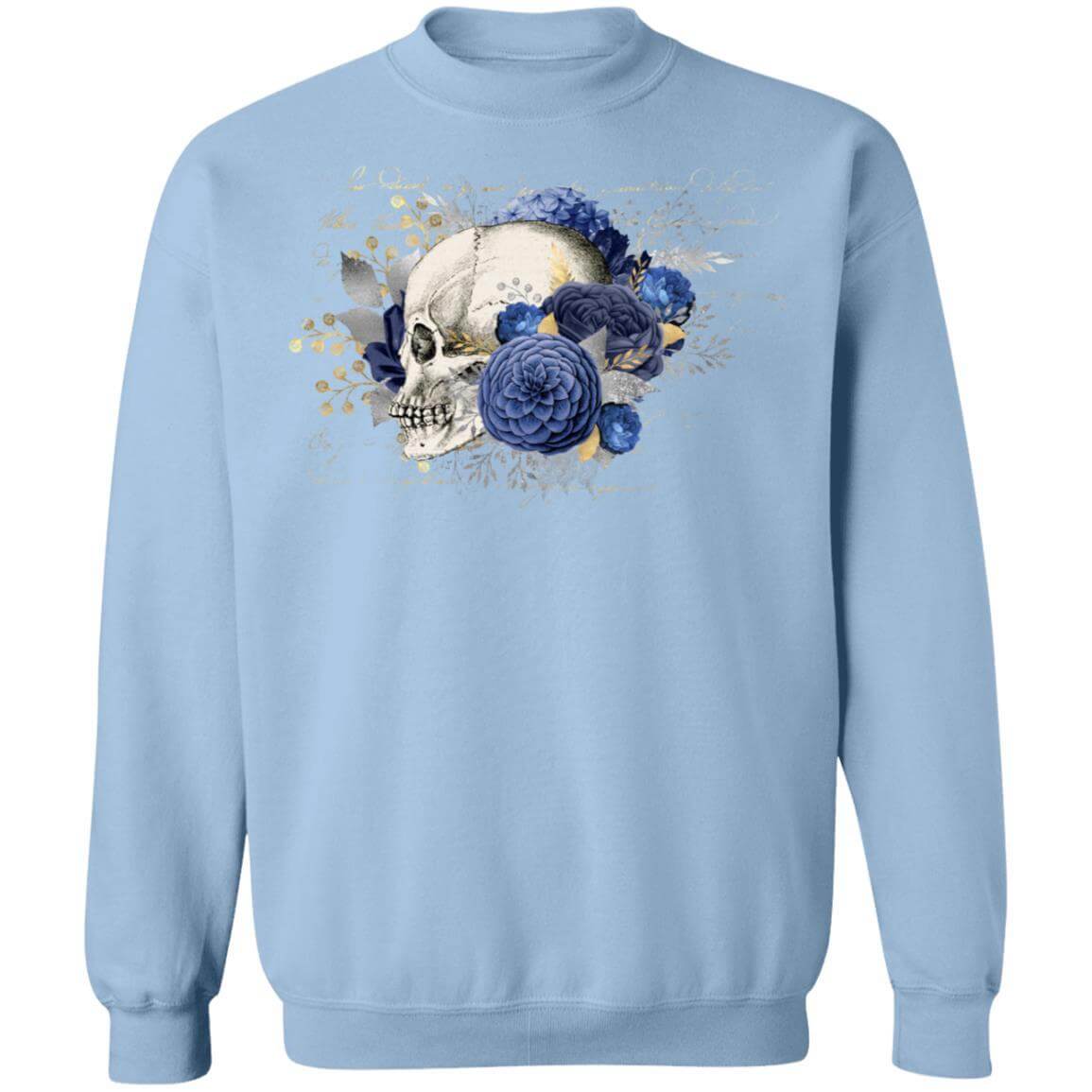 Sweatshirts Light Blue / S Winey Bitches Co Floral Skull Crewneck Pullover Sweatshirt 8 oz. WineyBitchesCo