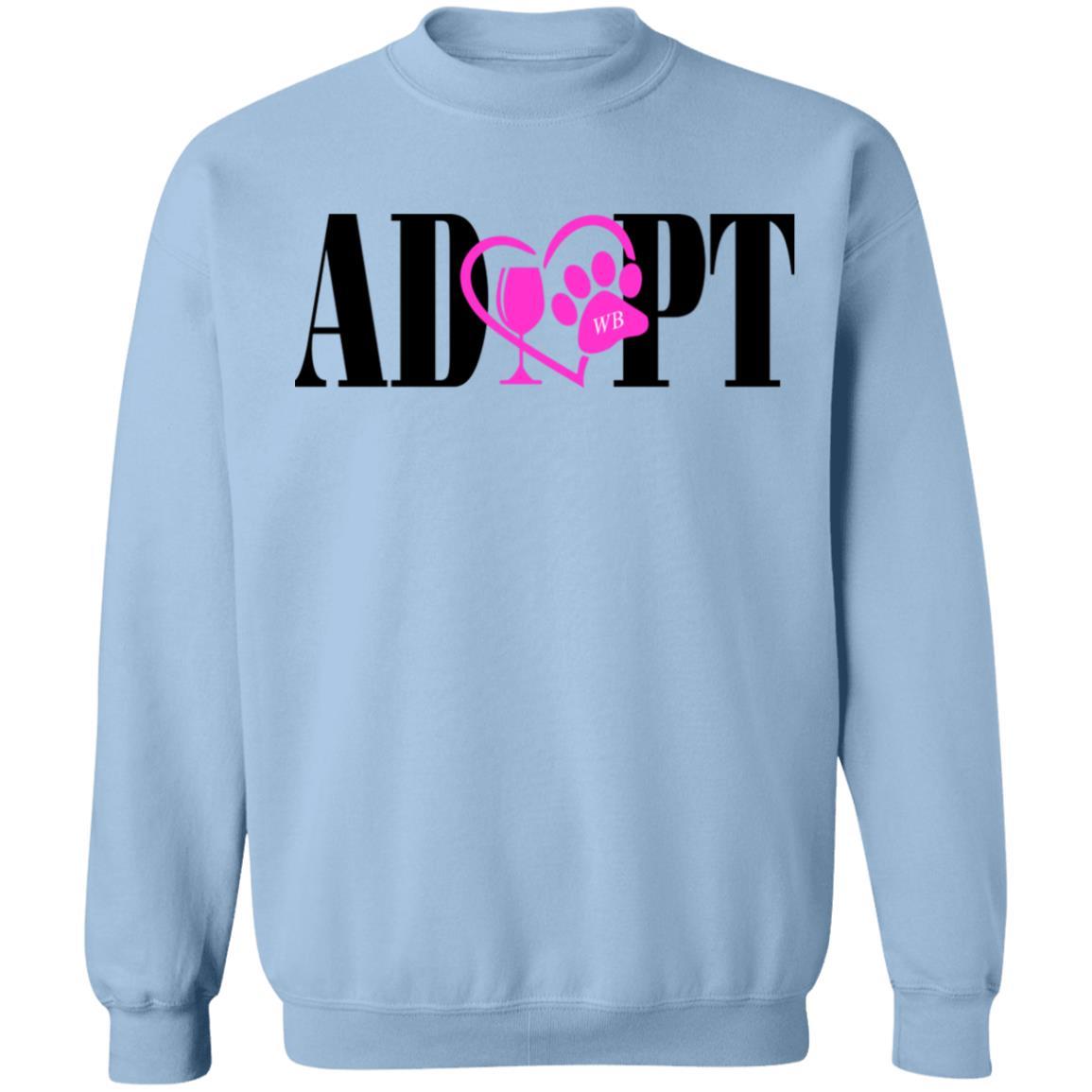 Sweatshirts Light Blue / S WineyBitches.Co “Adopt” Crewneck Pullover Sweatshirt 8 oz.- Pink Heart- Blk Lettering WineyBitchesCo