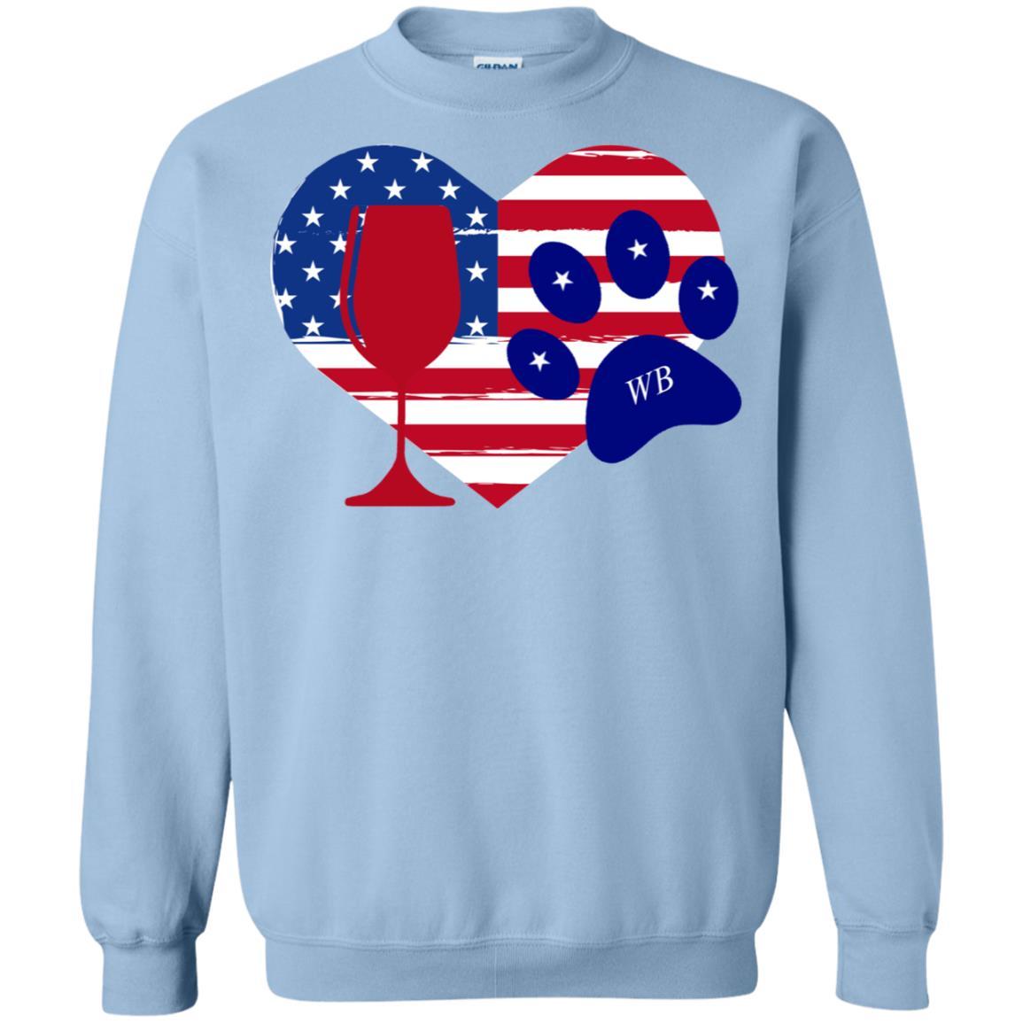 Sweatshirts Light Blue / S WineyBitches.Co American Wine Paw Heart Crewneck Pullover Sweatshirt 8 oz. WineyBitchesCo