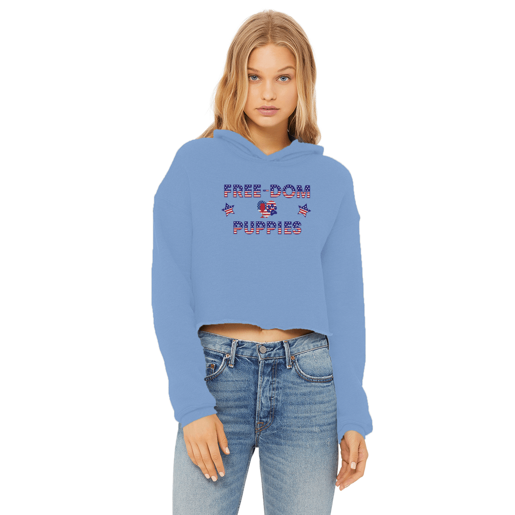 Sweatshirts Light Blue / XS WineyBitches.Co Free-Dom Puppies Ladies Cropped Raw Edge Hoodie WineyBitchesCo