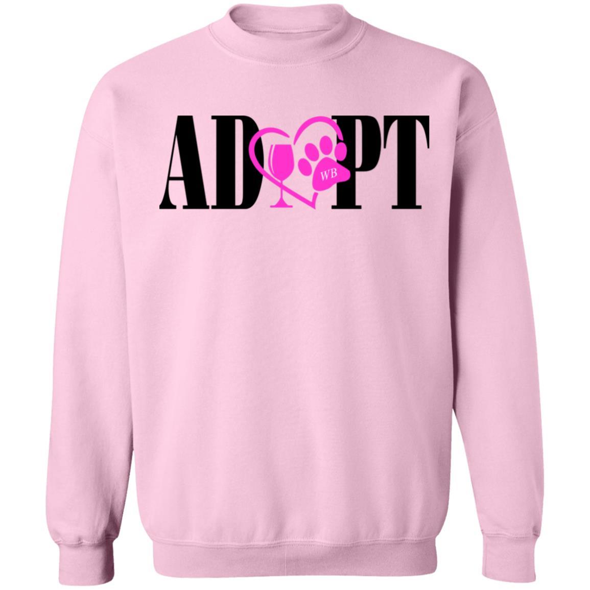 Sweatshirts Light Pink / S WineyBitches.Co “Adopt” Crewneck Pullover Sweatshirt 8 oz.- Pink Heart- Blk Lettering WineyBitchesCo