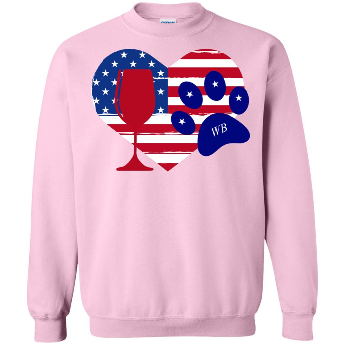 Sweatshirts Light Pink / S WineyBitches.Co American Wine Paw Heart Crewneck Pullover Sweatshirt 8 oz. WineyBitchesCo