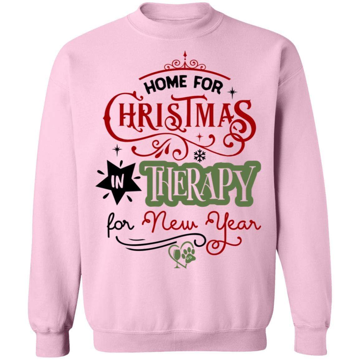 Sweatshirts Light Pink / S WineyBitches.Co "Home For Christmas, In Therapy For New Years" Crewneck Pullover Sweatshirt 8 oz. WineyBitchesCo