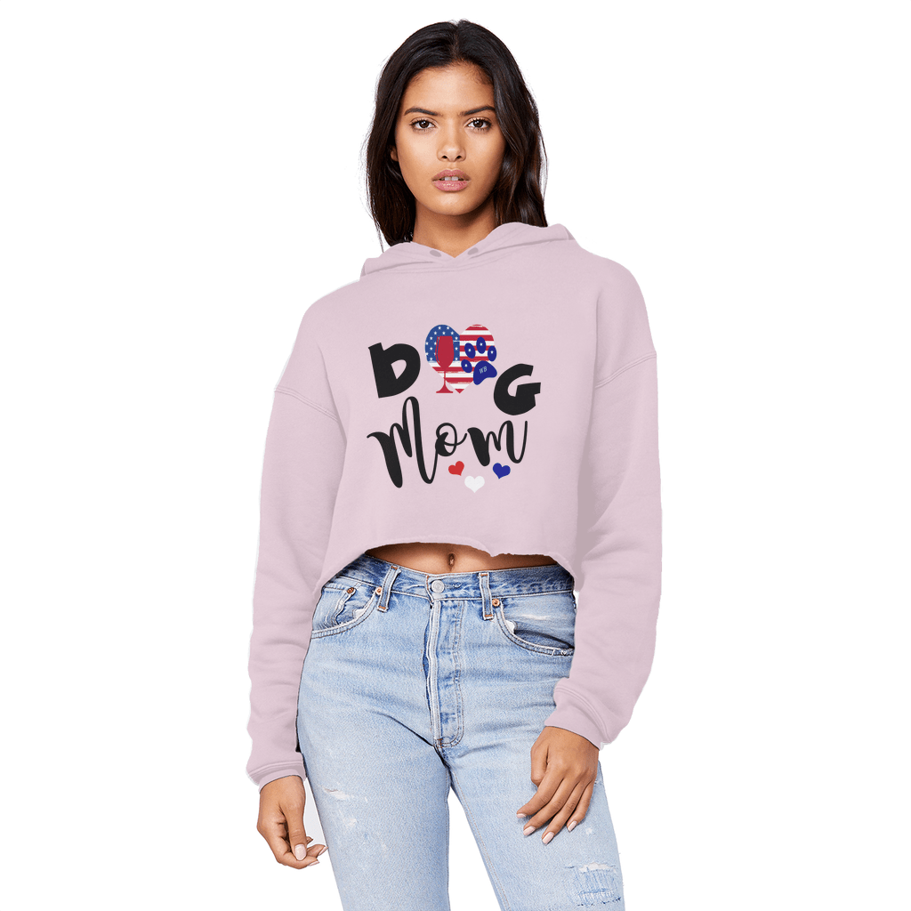 Sweatshirts Light Pink / XS WineyBitches.Co American Dog Mom Unisex Cropped Raw Edge Boyfriend Hoodie WineyBitchesCo