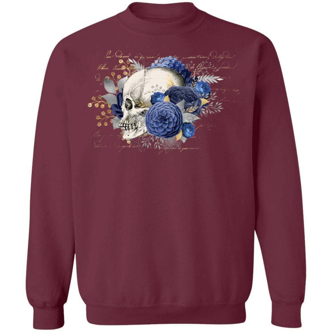 Sweatshirts Maroon / S Winey Bitches Co Floral Skull Crewneck Pullover Sweatshirt 8 oz. WineyBitchesCo