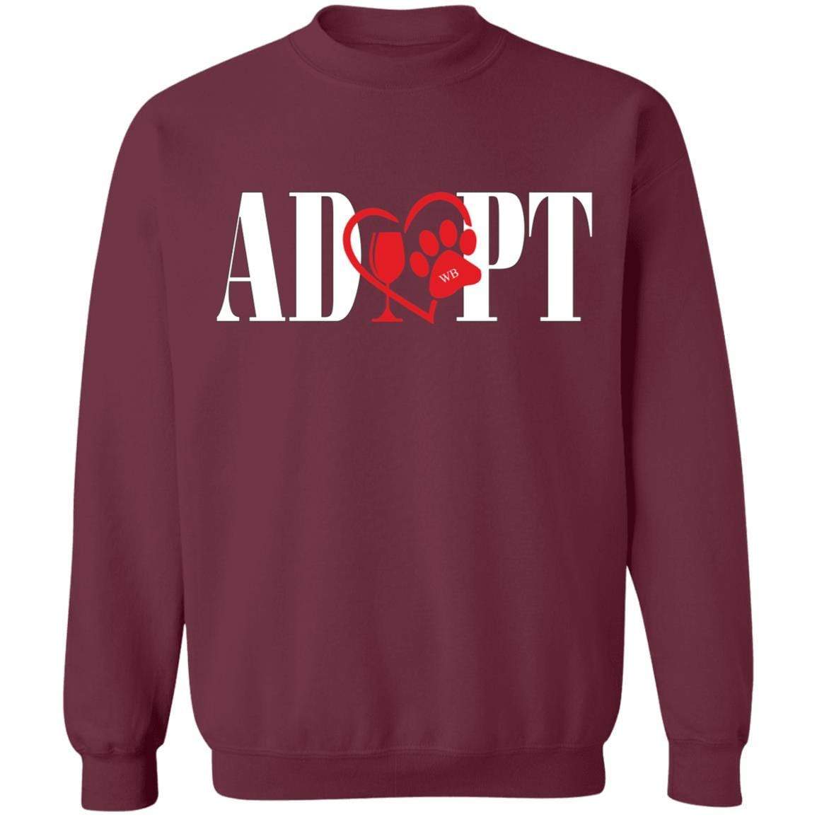 Sweatshirts Maroon / S WineyBitches.Co “Adopt” Crewneck Pullover Sweatshirt 8 oz.-Red Heart-Wht Lettering WineyBitchesCo