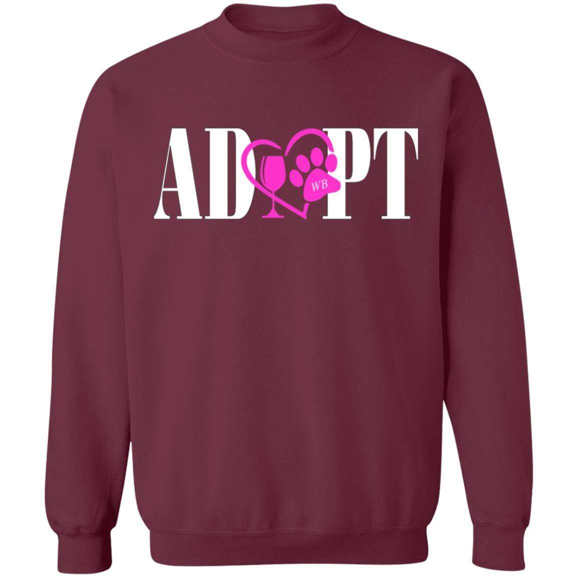 Sweatshirts Maroon / S WineyBitches.Co “Adopt” Gildan Crewneck Pullover Sweatshirt 8 oz.-Pink Heart-Wht Lettering WineyBitchesCo