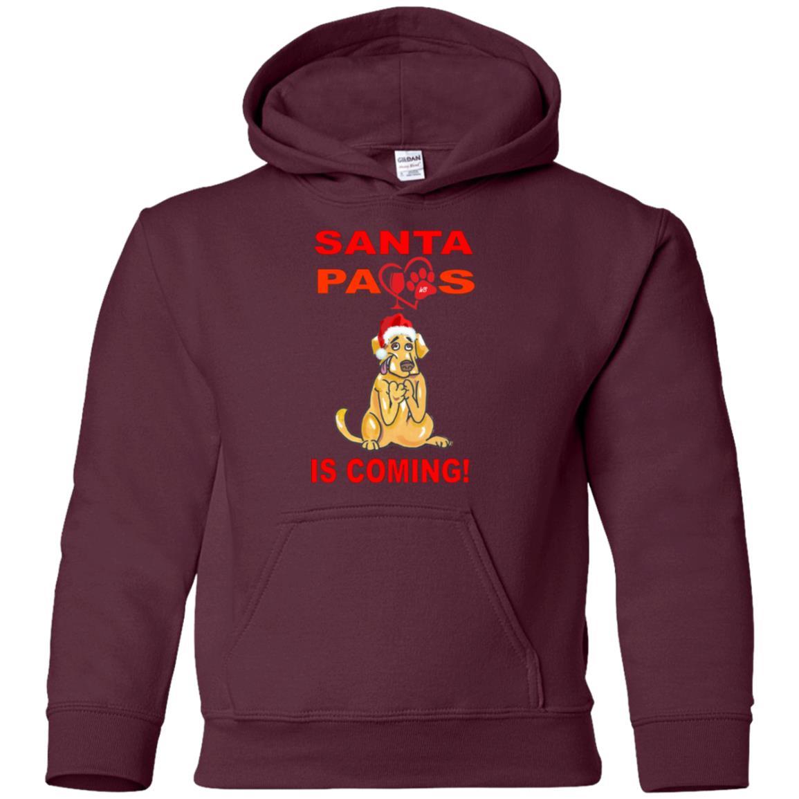 Sweatshirts Maroon / YS WineyBitches.co Santa Paws Is Coming Youth Pullover Hoodie WineyBitchesCo