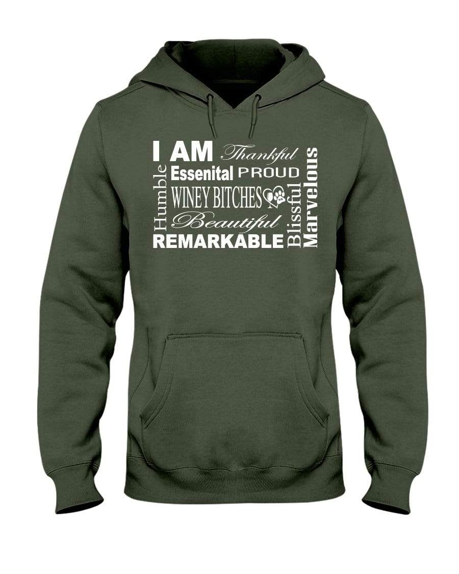 Sweatshirts Military Green / S Winey Bitches Co "I Am Essential" White Letters- 50/50 Hoodie WineyBitchesCo