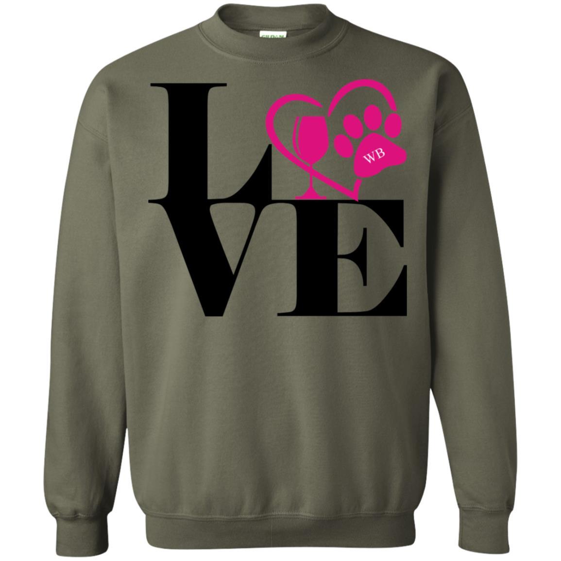 Sweatshirts Military Green / S WineyBitches.Co "Love Paw 2" Crewneck Pullover Sweatshirt 8 oz. WineyBitchesCo