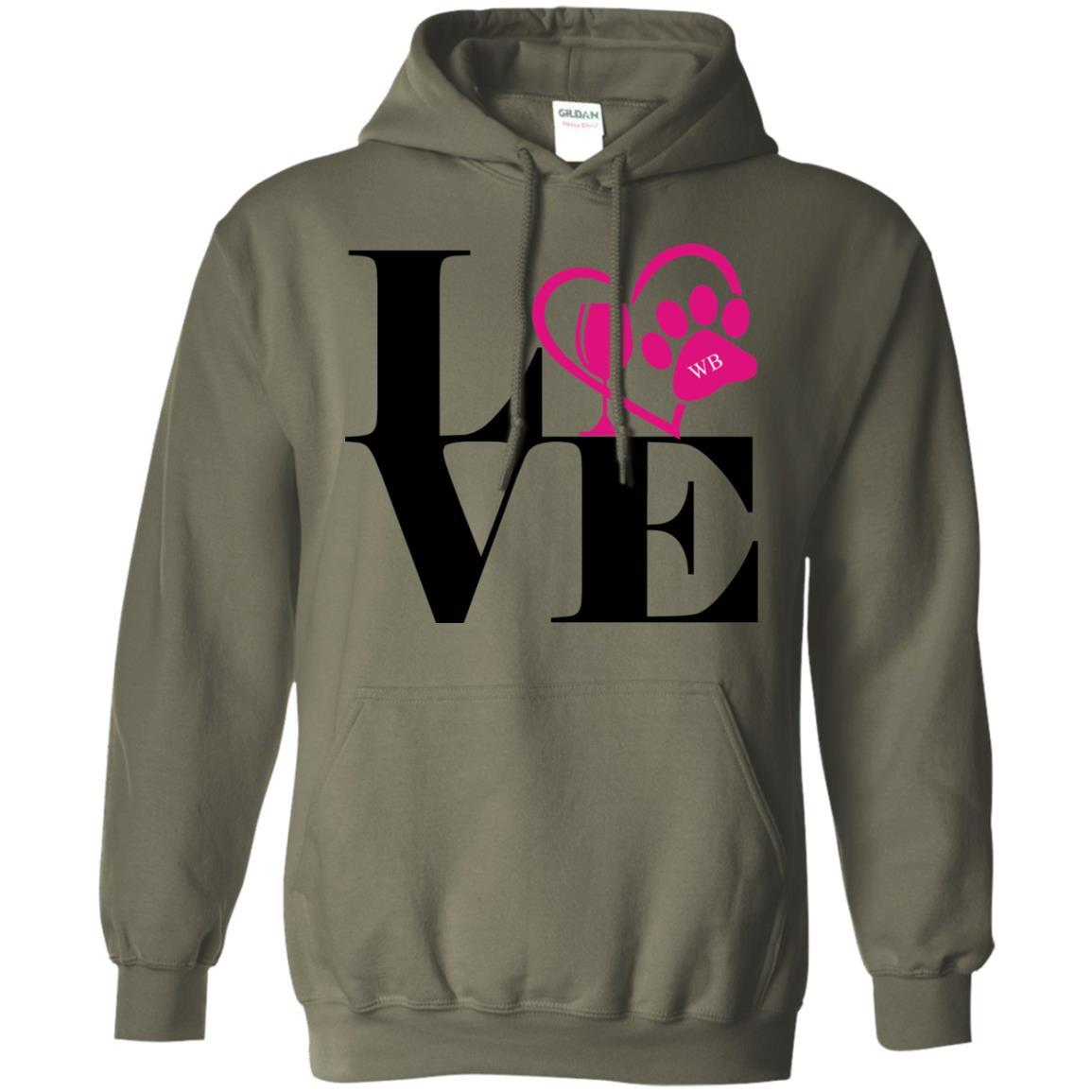 Sweatshirts Military Green / S WineyBitches.Co "Love Paw 2" Pullover Hoodie 8 oz. WineyBitchesCo