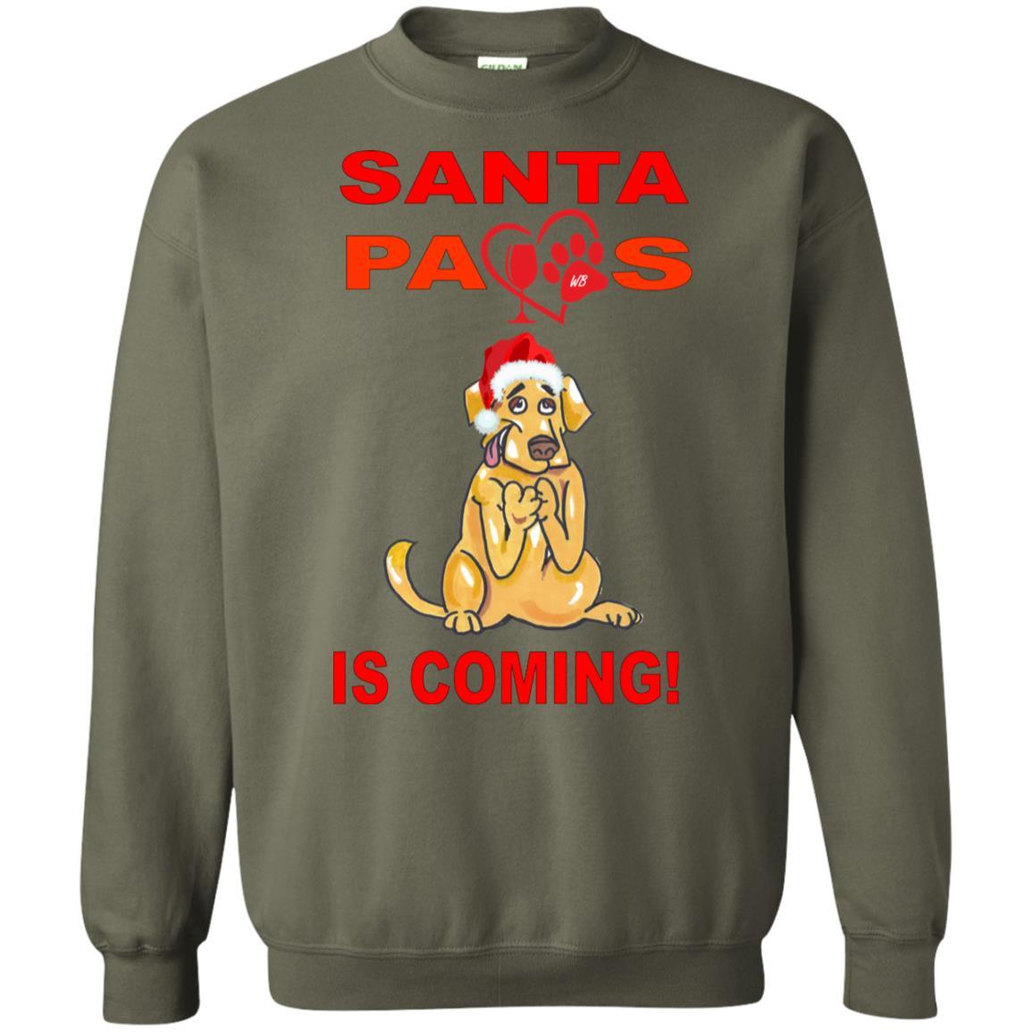 Sweatshirts Military Green / S WineyBitches.co "Santa Paws Is Coming" Crewneck Pullover Sweatshirt 8 oz. WineyBitchesCo