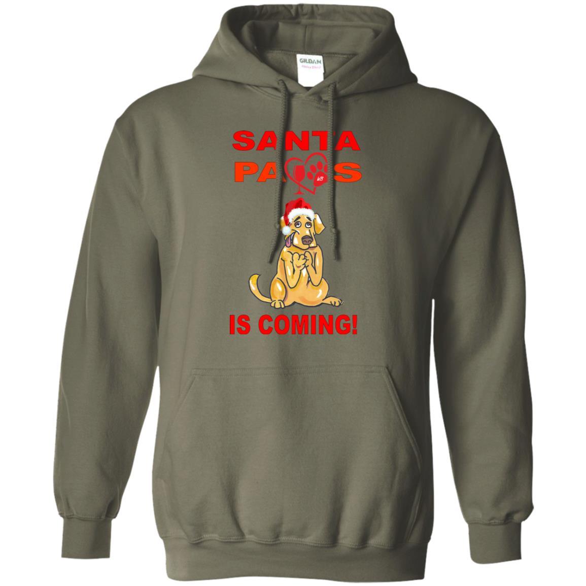 Sweatshirts Military Green / S WineyBitches.co "Santa Paws Is Coming " Pullover Hoodie 8 oz. WineyBitchesCo