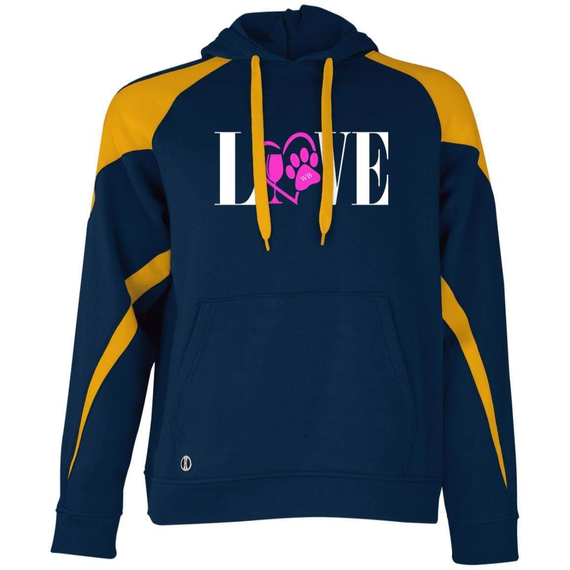 Sweatshirts Navy/Light Gold / S WineyBitches.co "Love Paw" Collection -Wht Lettering Holloway Colorblock Hoodie WineyBitchesCo
