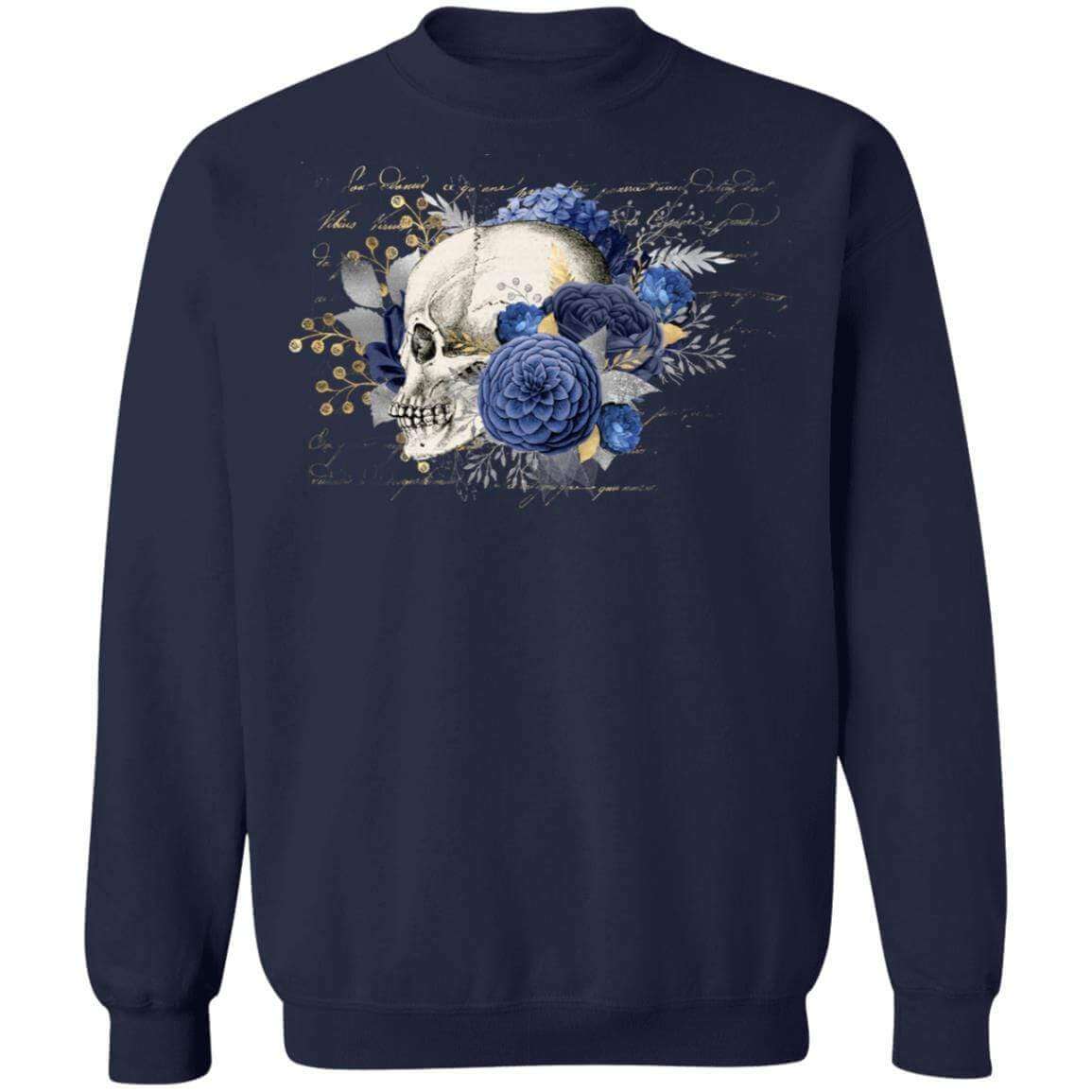 Sweatshirts Navy / S Winey Bitches Co Floral Skull Crewneck Pullover Sweatshirt 8 oz. WineyBitchesCo