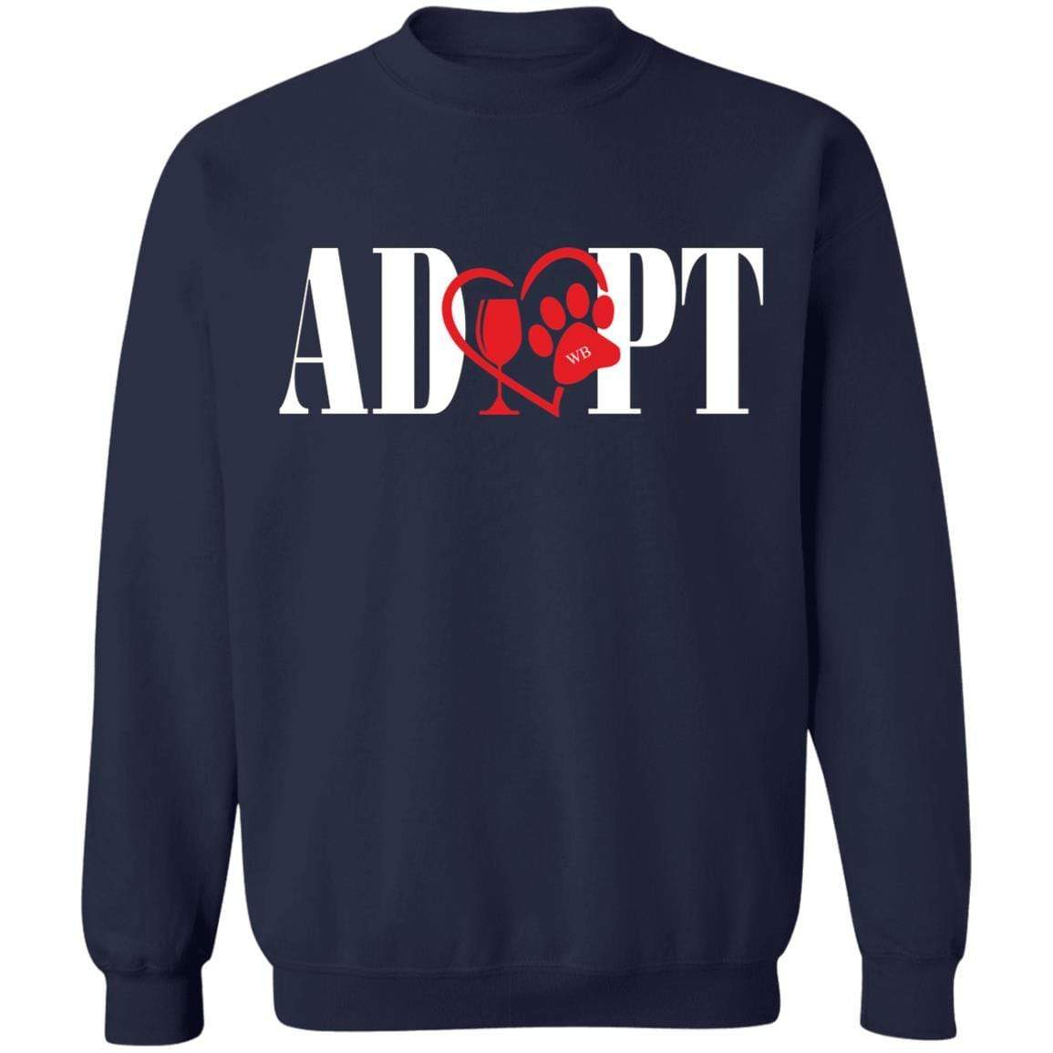 Sweatshirts Navy / S WineyBitches.Co “Adopt” Crewneck Pullover Sweatshirt 8 oz.-Red Heart-Wht Lettering WineyBitchesCo