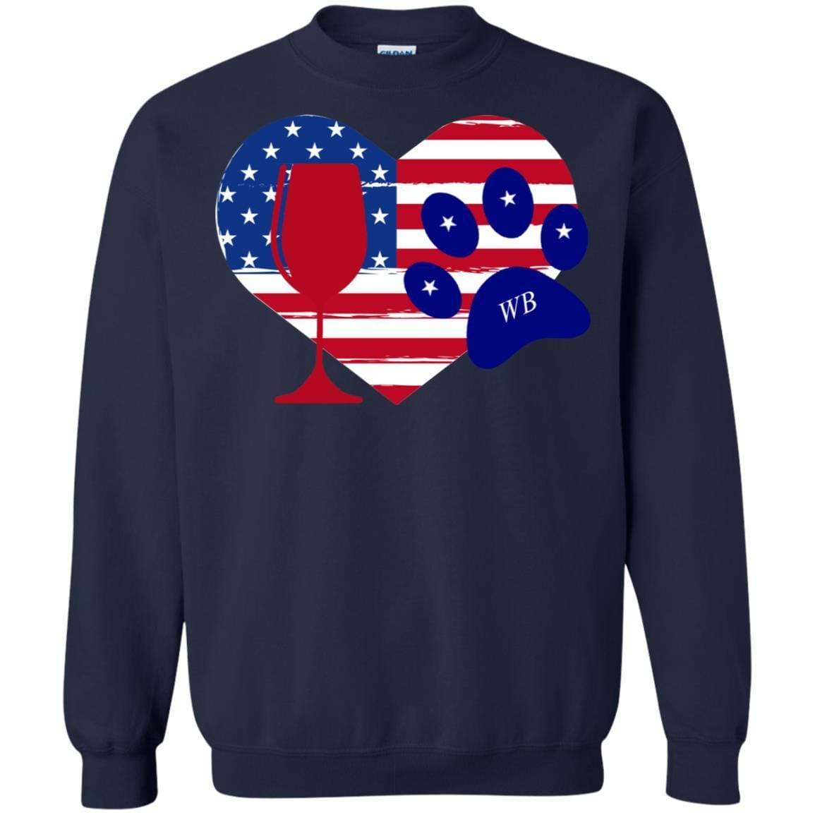 Sweatshirts Navy / S WineyBitches.Co American Wine Paw Heart Crewneck Pullover Sweatshirt 8 oz. WineyBitchesCo