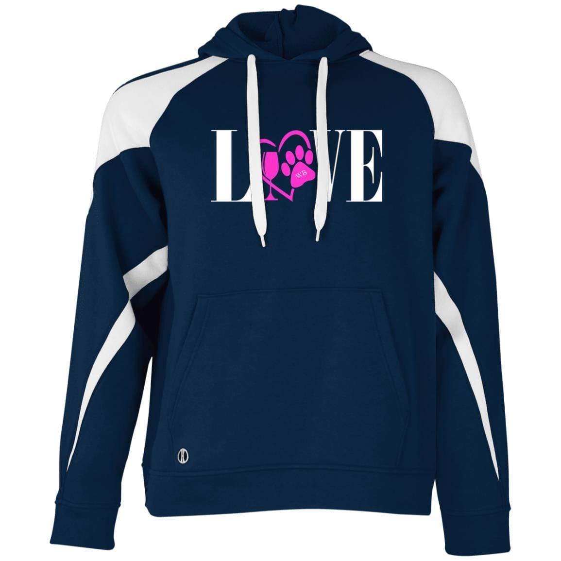 Sweatshirts Navy/White / S WineyBitches.co "Love Paw" Collection -Wht Lettering Holloway Colorblock Hoodie WineyBitchesCo