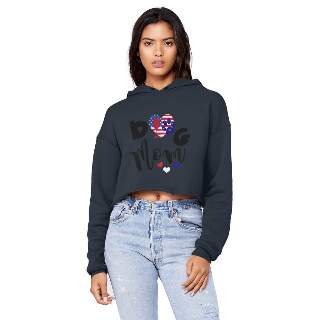 Sweatshirts Navy / XS WineyBitches.Co American Dog Mom Unisex Cropped Raw Edge Boyfriend Hoodie WineyBitchesCo