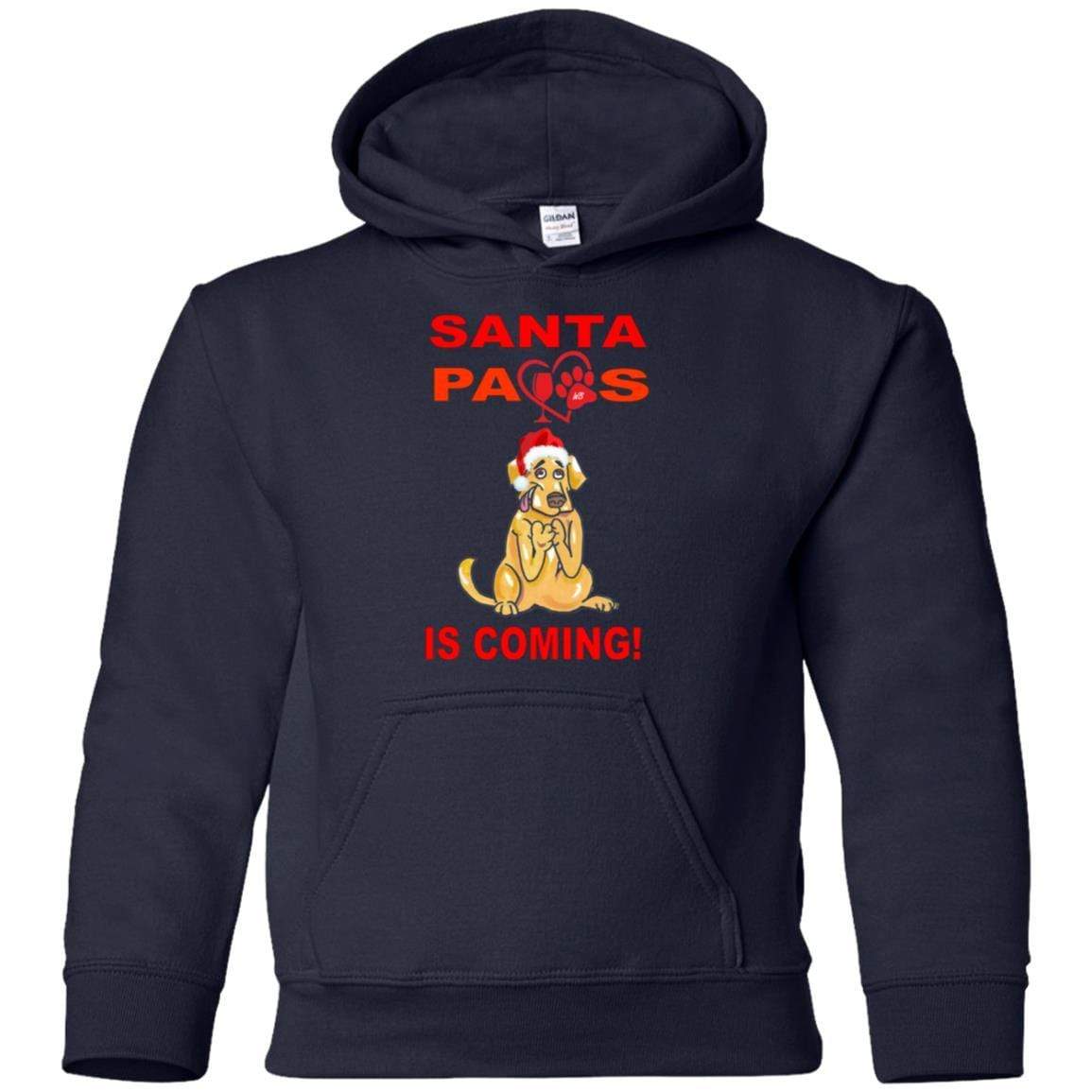 Sweatshirts Navy / YS WineyBitches.co Santa Paws Is Coming Youth Pullover Hoodie WineyBitchesCo