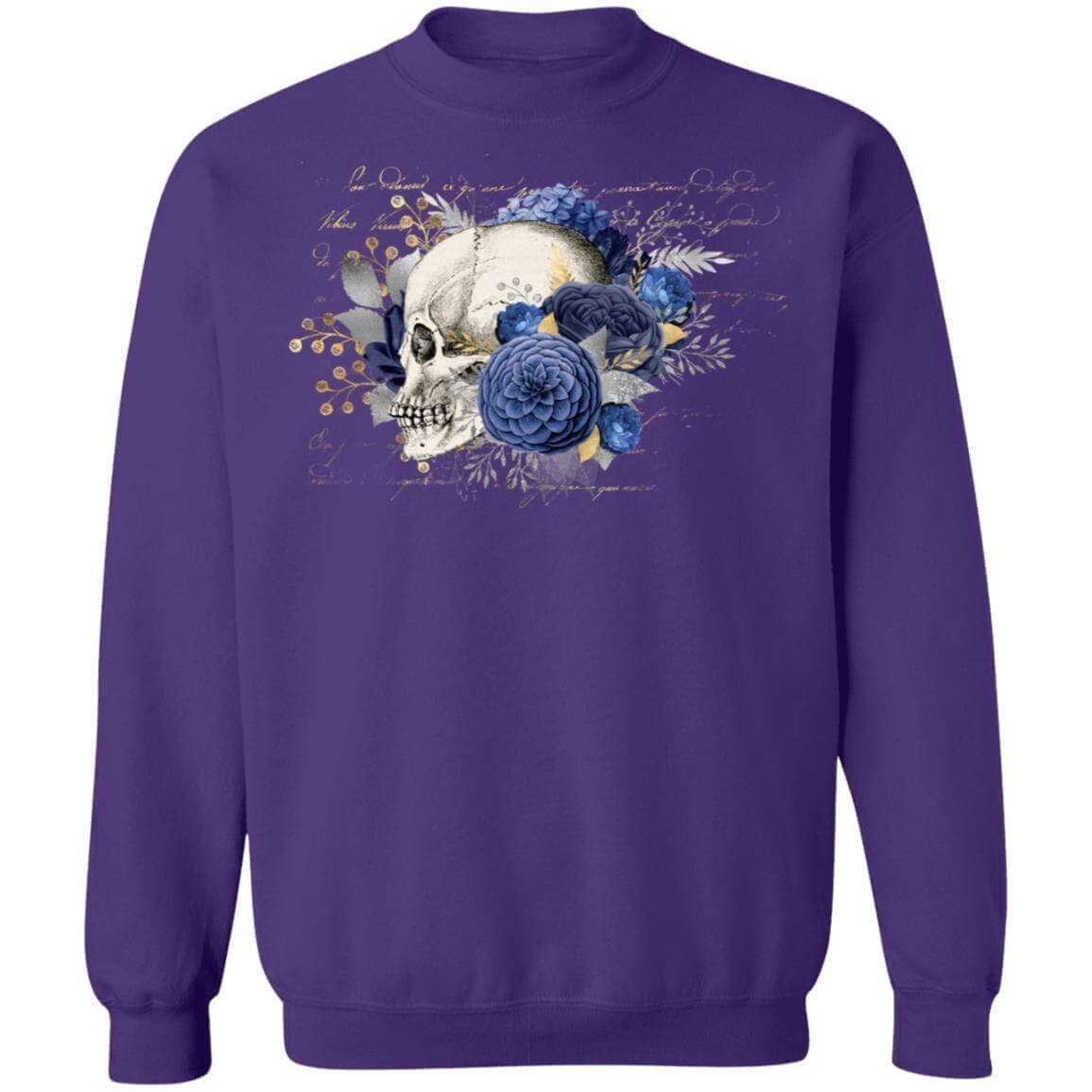 Sweatshirts Purple / S Winey Bitches Co Floral Skull Crewneck Pullover Sweatshirt 8 oz. WineyBitchesCo