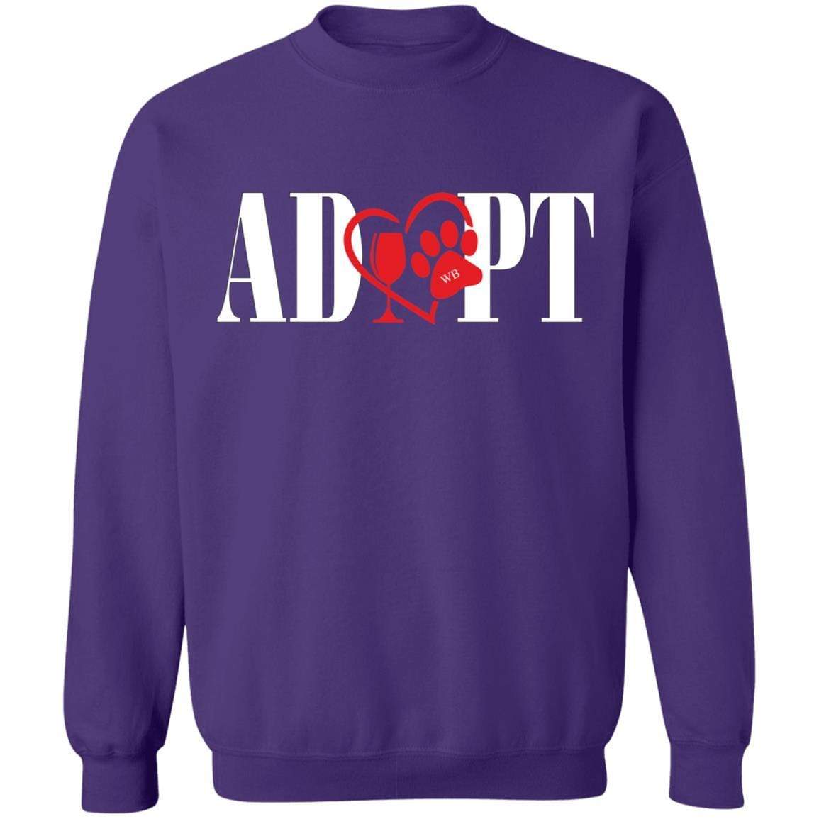 Sweatshirts Purple / S WineyBitches.Co “Adopt” Crewneck Pullover Sweatshirt 8 oz.-Red Heart-Wht Lettering WineyBitchesCo