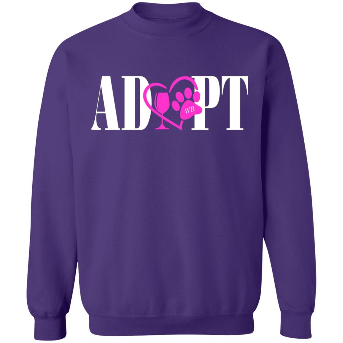 Sweatshirts Purple / S WineyBitches.Co “Adopt” Gildan Crewneck Pullover Sweatshirt 8 oz.-Pink Heart-Wht Lettering WineyBitchesCo