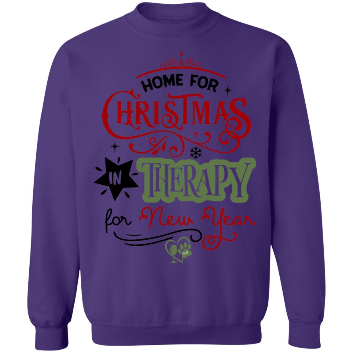 Sweatshirts Purple / S WineyBitches.Co "Home For Christmas, In Therapy For New Years" Crewneck Pullover Sweatshirt 8 oz. WineyBitchesCo