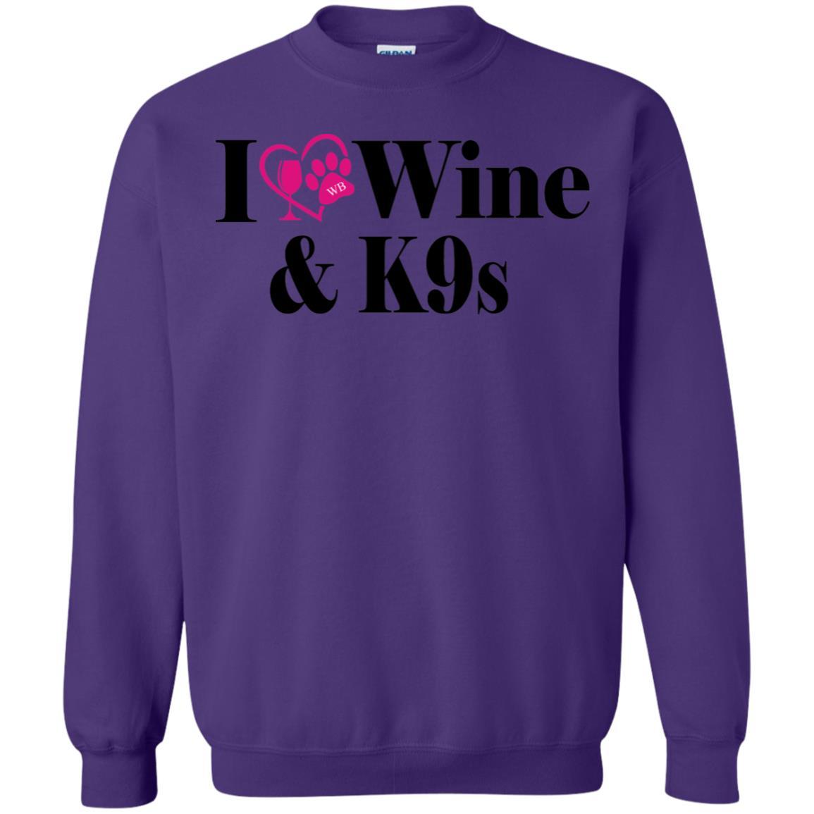 Sweatshirts Purple / S WineyBitches.Co "I Love Wine and K9s" Crewneck Pullover Sweatshirt 8 oz. WineyBitchesCo