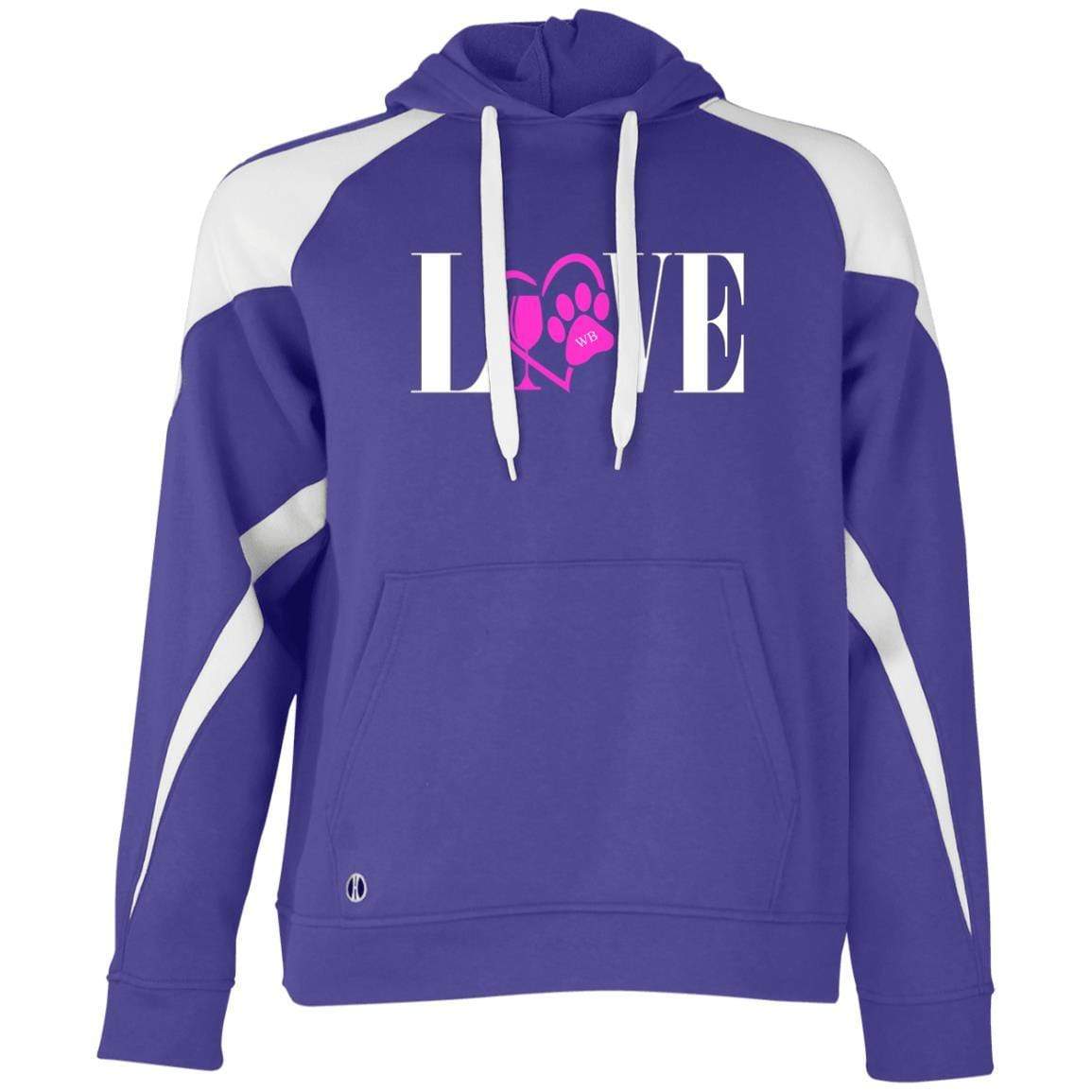 Sweatshirts Purple/White / S WineyBitches.co "Love Paw" Collection -Wht Lettering Holloway Colorblock Hoodie WineyBitchesCo