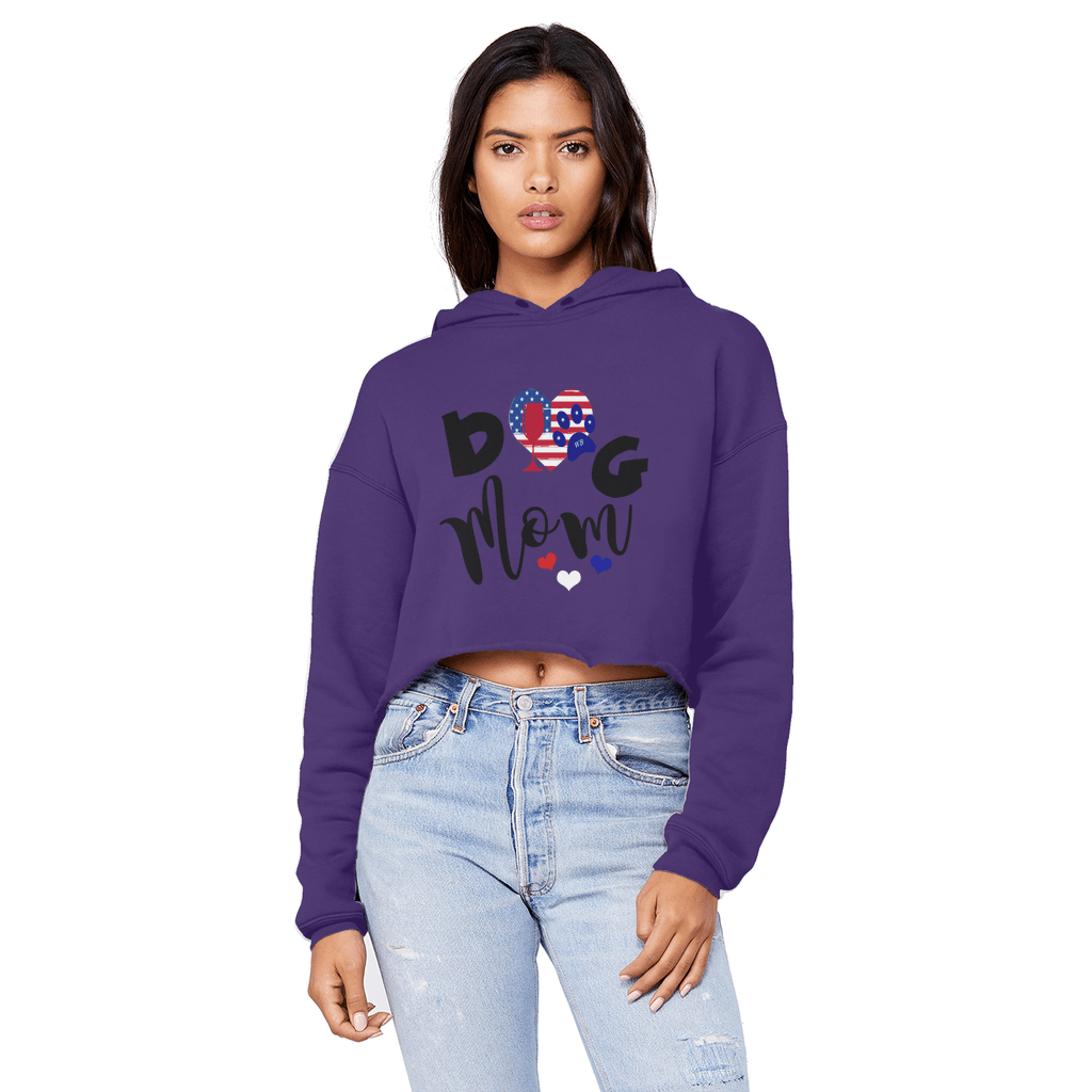 Sweatshirts Purple / XS WineyBitches.Co American Dog Mom Unisex Cropped Raw Edge Boyfriend Hoodie WineyBitchesCo