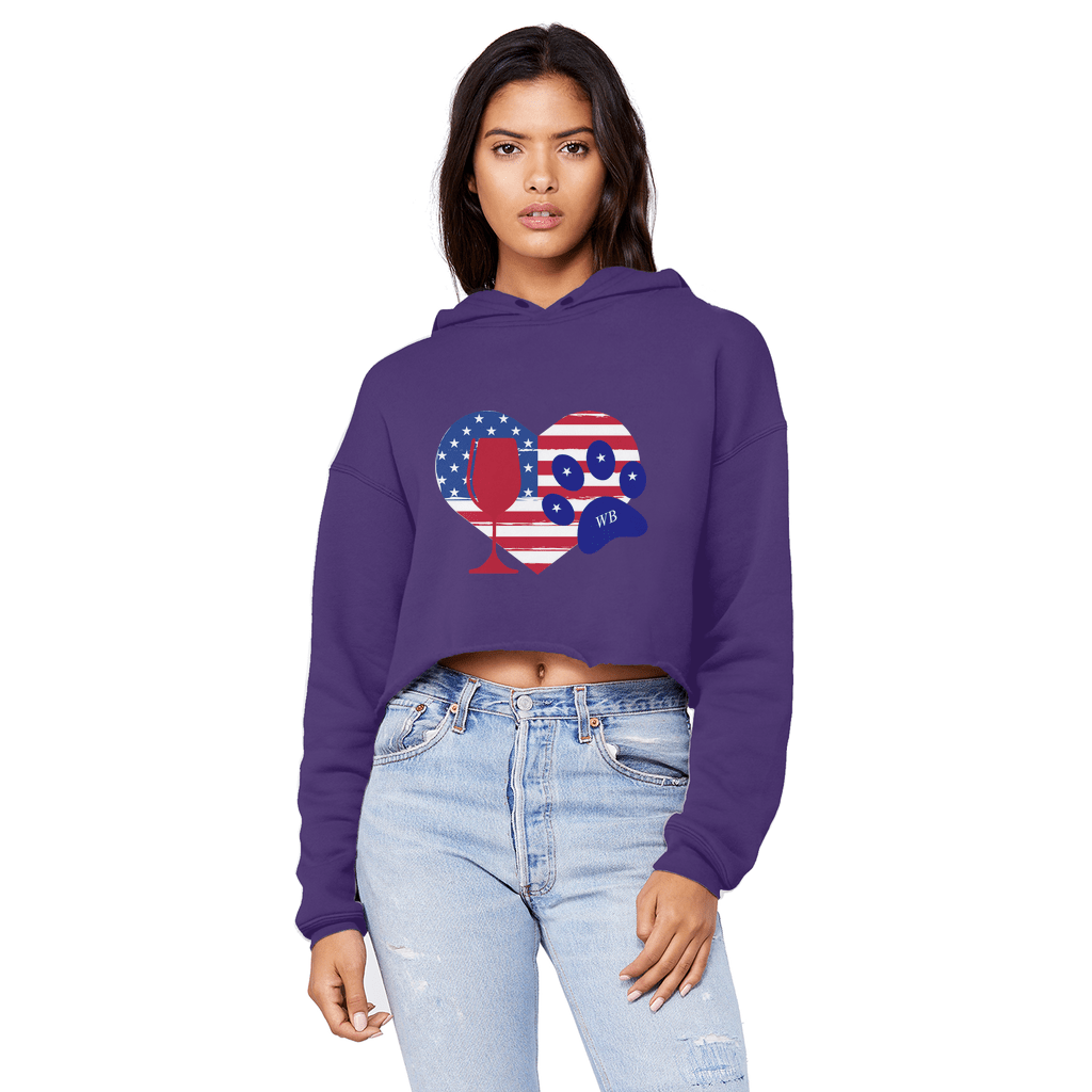 Sweatshirts Purple / XS WineyBitches.Co American Wine Heart Paw Unisex Cropped Raw Edge Boyfriend Hoodie WineyBitchesCo