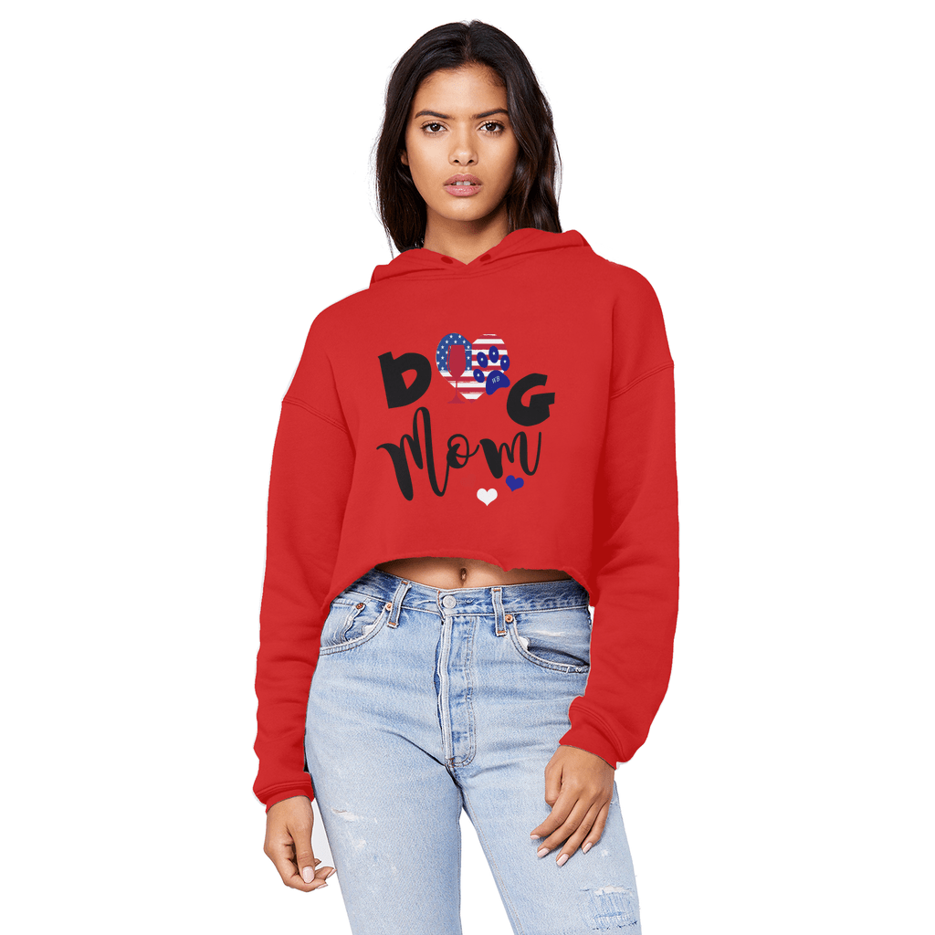 Sweatshirts Red / XS WineyBitches.Co American Dog Mom Unisex Cropped Raw Edge Boyfriend Hoodie WineyBitchesCo
