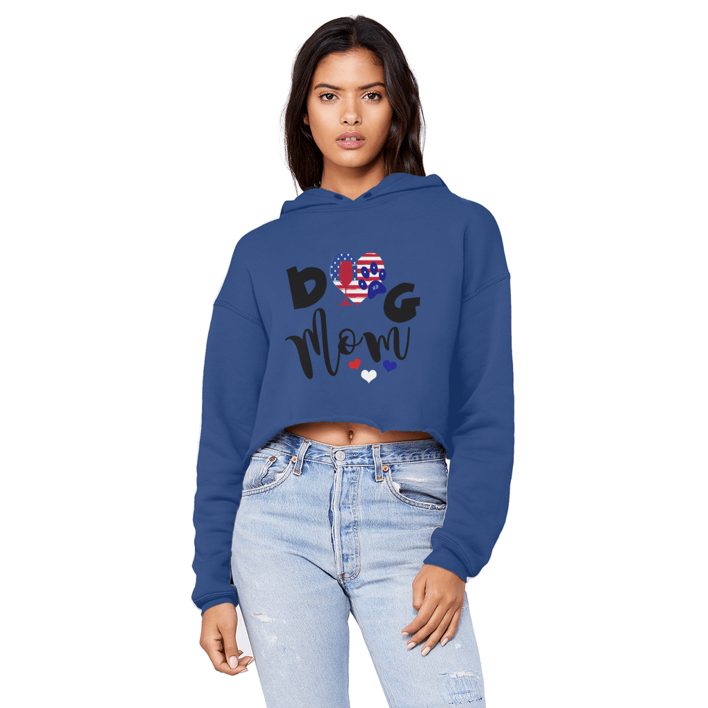 Sweatshirts Royal Blue / XS WineyBitches.Co American Dog Mom Unisex Cropped Raw Edge Boyfriend Hoodie WineyBitchesCo