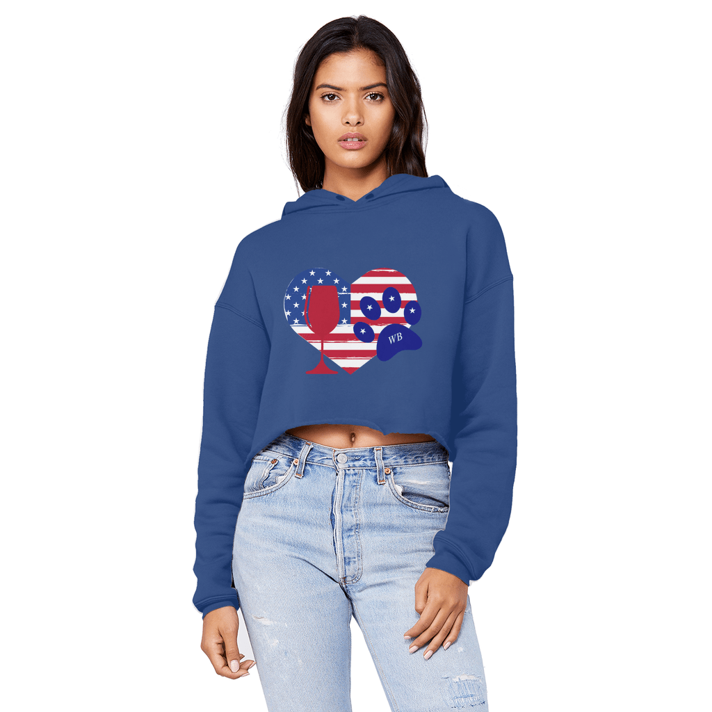 Sweatshirts Royal Blue / XS WineyBitches.Co American Wine Heart Paw Unisex Cropped Raw Edge Boyfriend Hoodie WineyBitchesCo