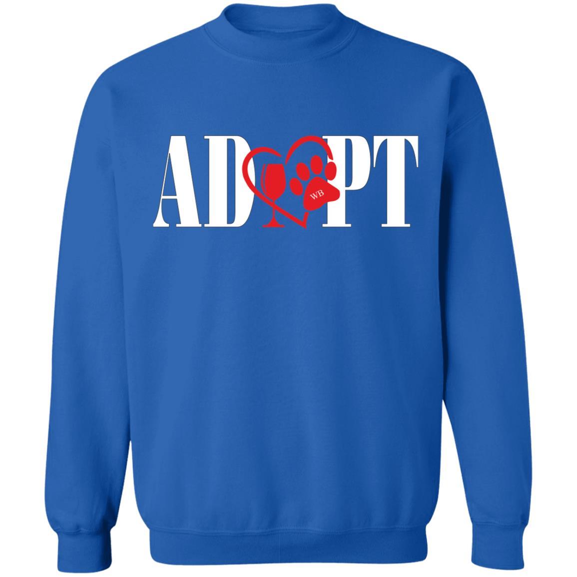 Sweatshirts Royal / S WineyBitches.Co “Adopt” Crewneck Pullover Sweatshirt 8 oz.-Red Heart-Wht Lettering WineyBitchesCo
