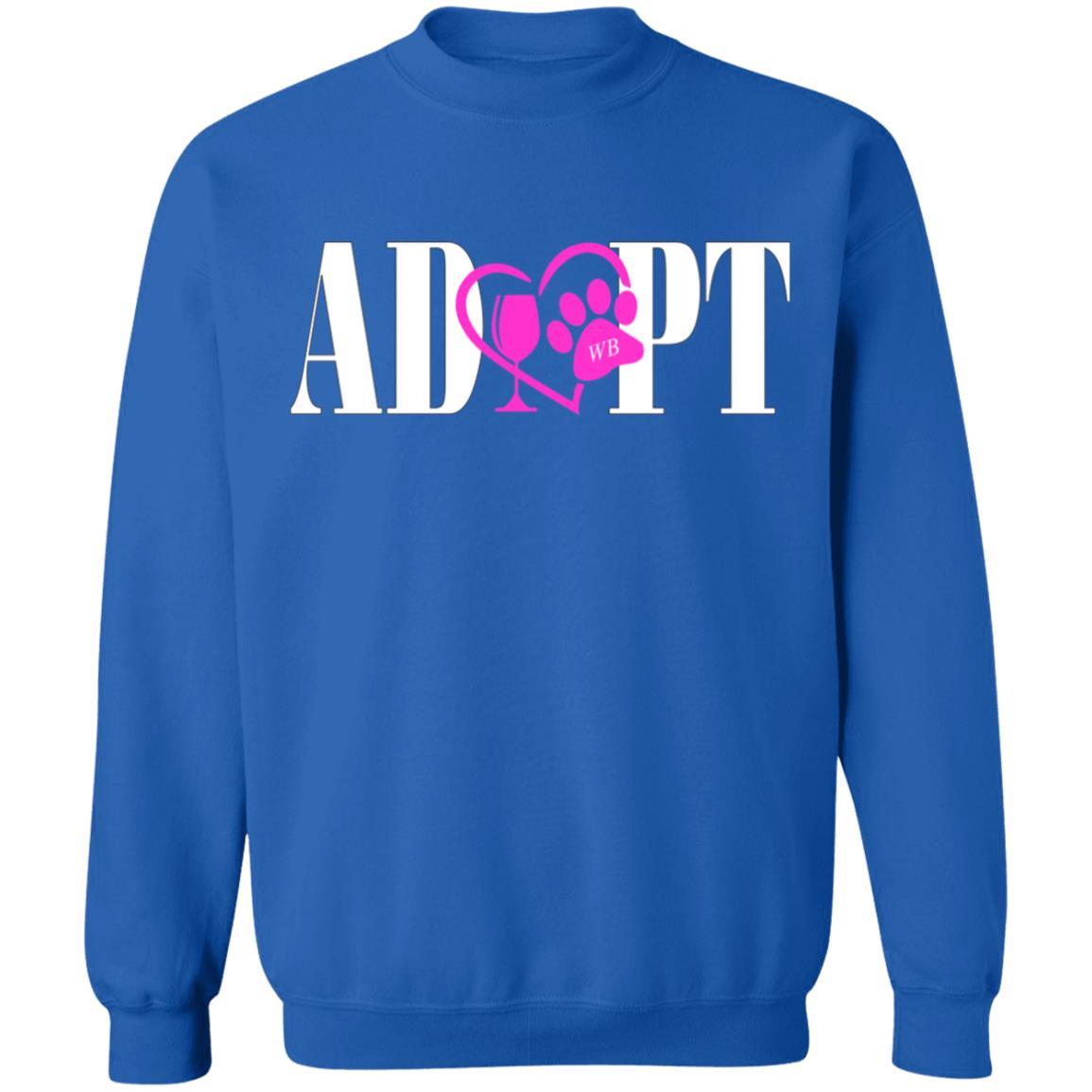 Sweatshirts Royal / S WineyBitches.Co “Adopt” Gildan Crewneck Pullover Sweatshirt 8 oz.-Pink Heart-Wht Lettering WineyBitchesCo