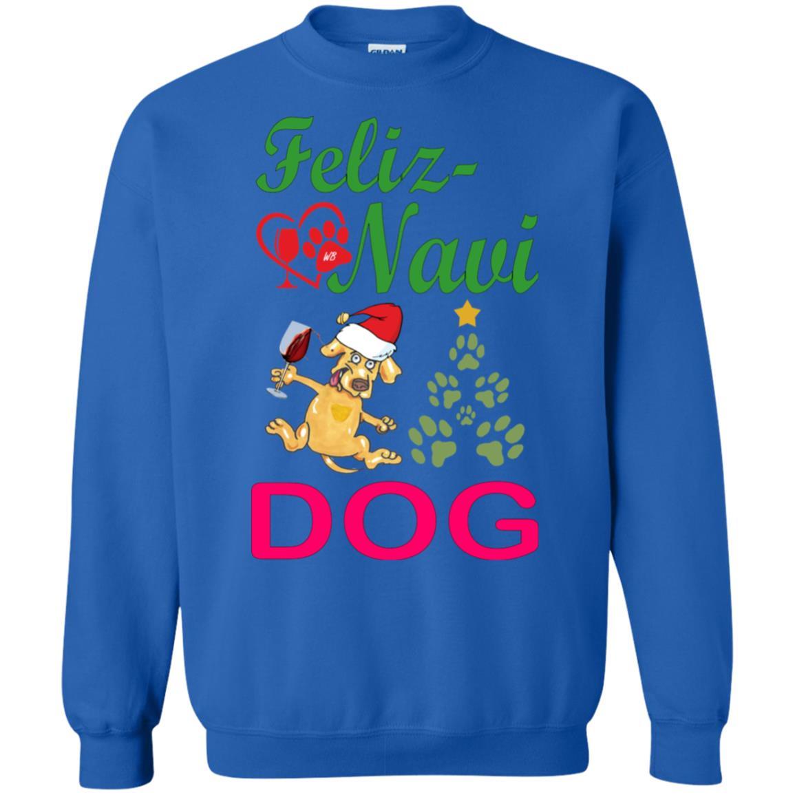 Sweatshirts Royal / S WineyBitches.co Feliz Navi Dog Crewneck Pullover Sweatshirt 8 oz.-Grn-Red WineyBitchesCo