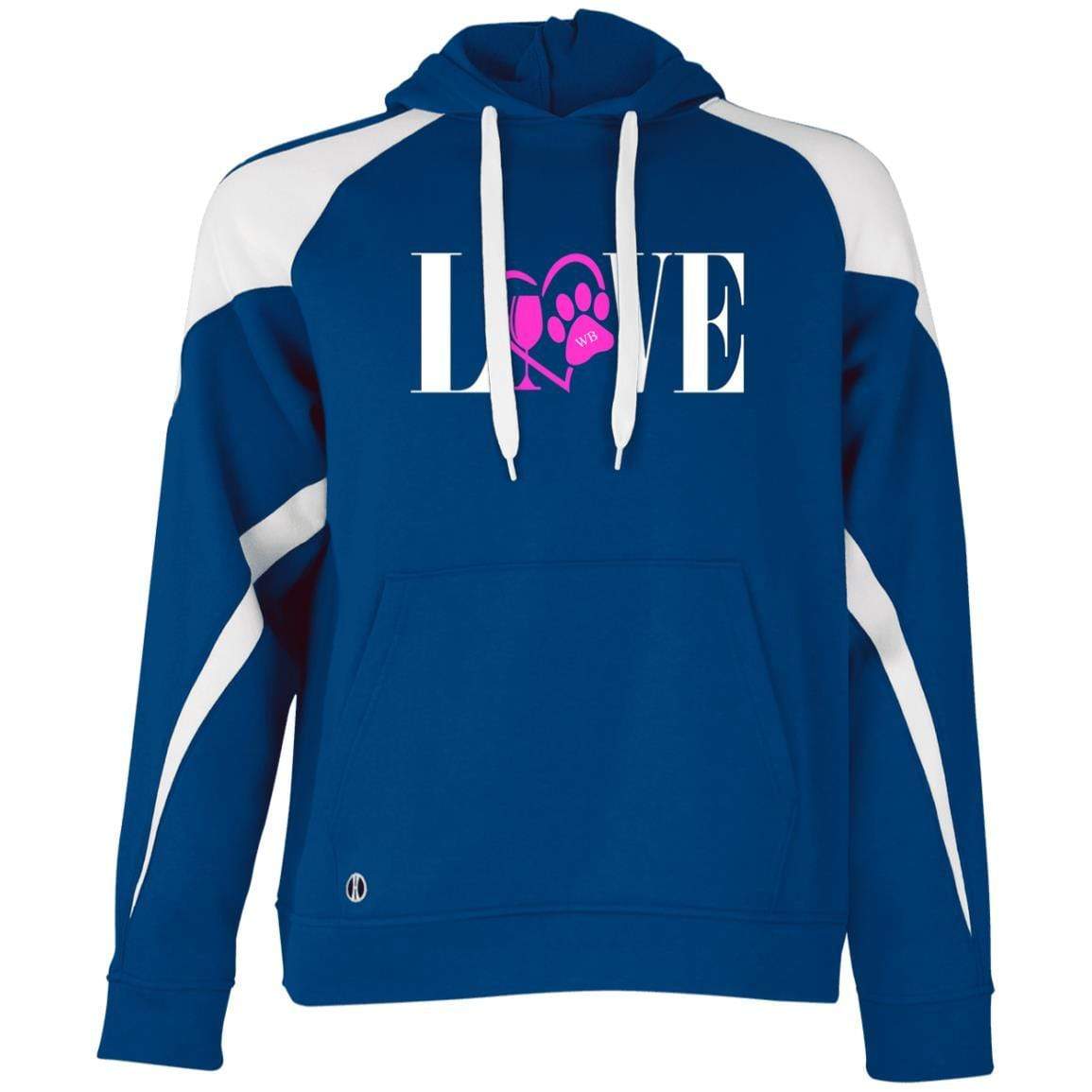 Sweatshirts Royal/White / S WineyBitches.co "Love Paw" Collection -Wht Lettering Holloway Colorblock Hoodie WineyBitchesCo