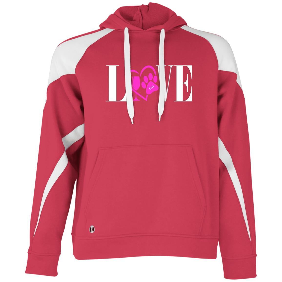 Sweatshirts Scarlet/White / S WineyBitches.co "Love Paw" Collection -Wht Lettering Holloway Colorblock Hoodie WineyBitchesCo